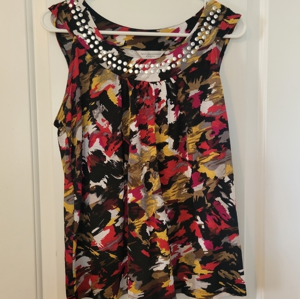 Christopher & Banks Petite Abstract Embellishent Blouse Tank Top XL